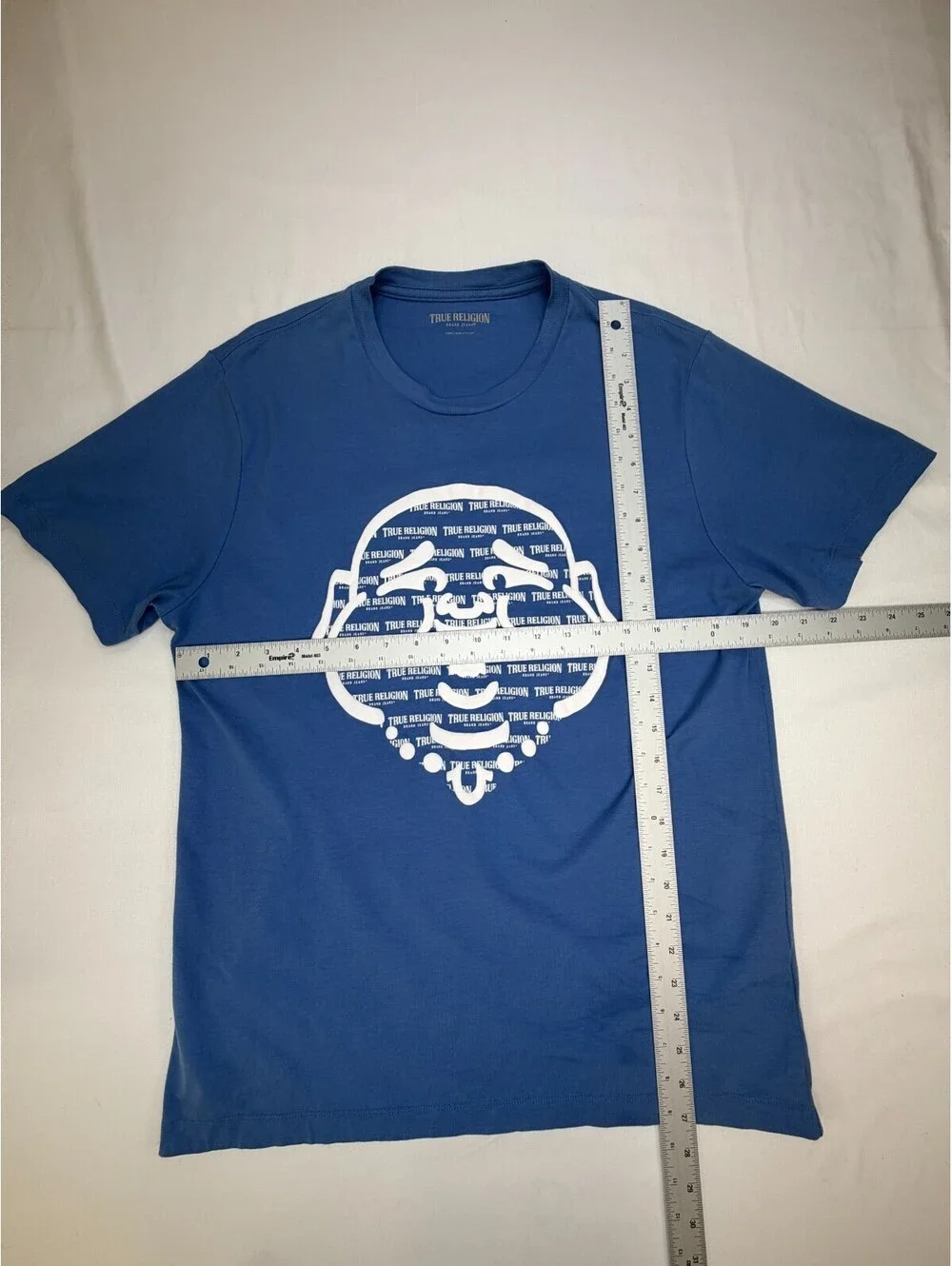True Religion Men's T Shirt Short Sleeve Buddha Graphic Print Size L Blue